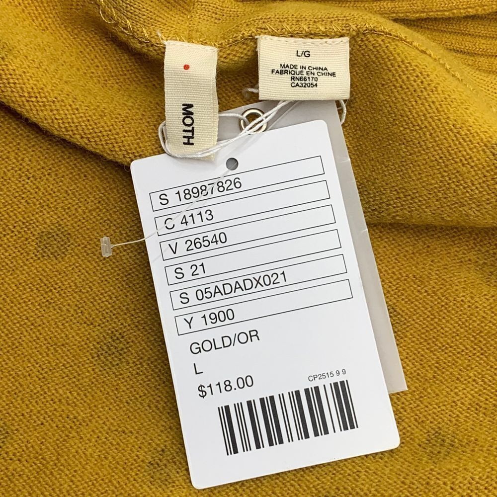 Anthropologie Moth Van Wrinkle Ruffle Neck Yellow Wool Polka Dot Cardigan Size L - Picture 7 of 12